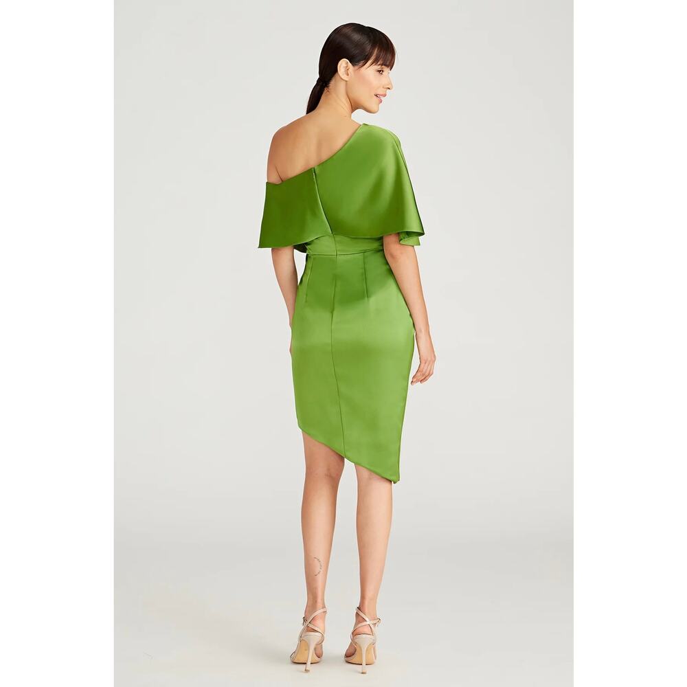 THEIA Polly Satin Cocktail Dress 1 Shoulder Paradise Green 2 XS NEW Wedding Gues - Picture 2 of 9